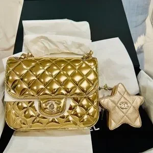 CHANEL Bags Chanel Gold Metallic Flap Bag Star Coin Purse